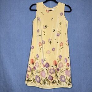 Coldwater Creek Dress 6 Petite YellowSilk Floral Cottage Garden Victorian Pretty